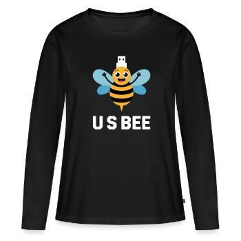 USBEE Biene Mit USB Stick - Frauen Premium Bio Langarmshirt - Schwarz - Vorne - Julia (174cm)