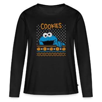 5 Rue Sésame Macaron Pull Moche de Noël - T-shirt manches longues Premium bio Femme - noir - Devant - Julia (174cm)