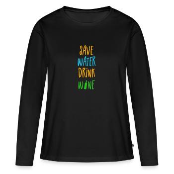 économiser l'eau boire du vin - économiser l'eau boire du vin - T-shirt manches longues Premium bio Femme - noir - Devant - Julia (174cm)