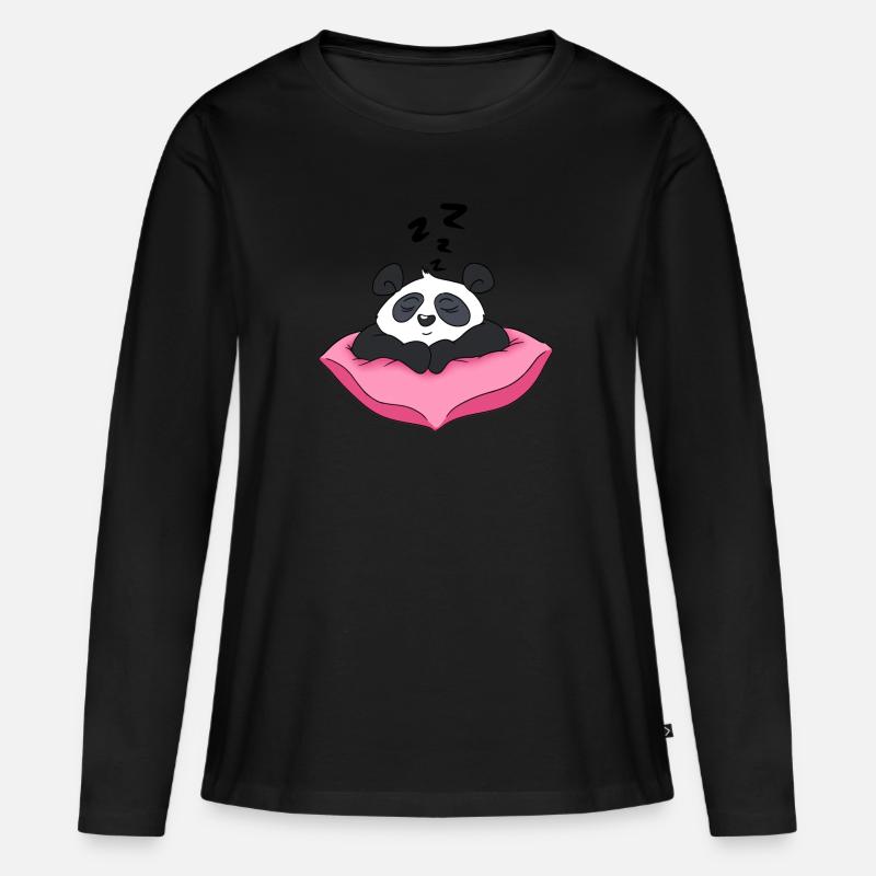 Schlafender Panda - Frauen Premium Bio Langarmshirt - Schwarz