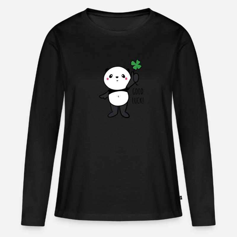 Glücklicher Panda - Frauen Premium Bio Langarmshirt - Schwarz