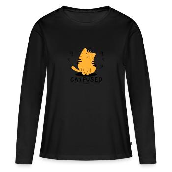 Confusion chat jeu de mots chats cadeau - T-shirt manches longues Premium bio Femme - noir - Devant - Julia (174cm)