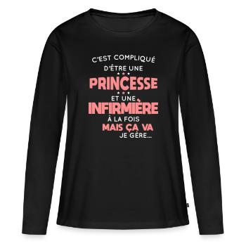 Compliqué d'être une princesse et une infirmière - T-shirt manches longues Premium bio Femme - noir - Devant - Julia (174cm)