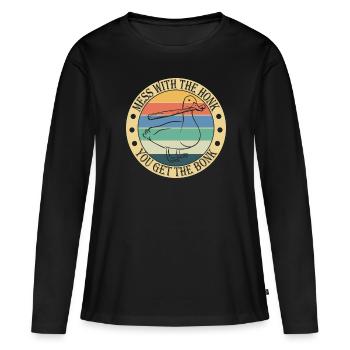 Cadeau Oies Fair Goose - T-shirt manches longues Premium bio Femme - noir - Devant - Julia (174cm)