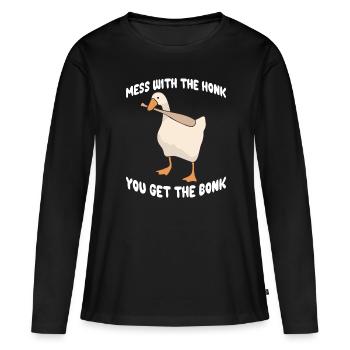 Cadeau Oies Fair Goose - T-shirt manches longues Premium bio Femme - noir - Devant - Julia (174cm)