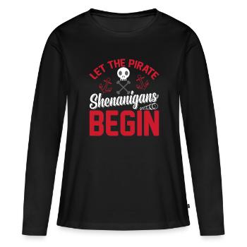 Les Pirates -Shenanigans Crossbones Freeboter - T-shirt manches longues Premium bio Femme - noir - Devant - Julia (174cm)
