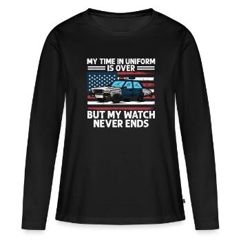 Mon temps en uniforme est terminé Police Policier - T-shirt manches longues Premium bio Femme - noir - Devant - Julia (174cm)