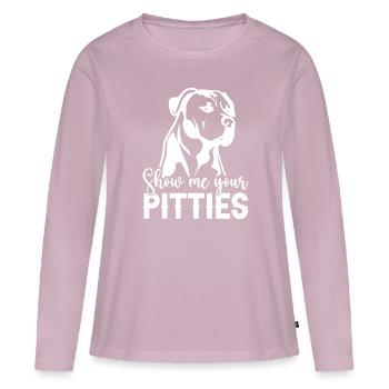 Pitbull Bulldog Terrier Chien Chien Chien Amoureux - T-shirt manches longues Premium bio Femme - rose poudré - Devant - Julia (174cm)