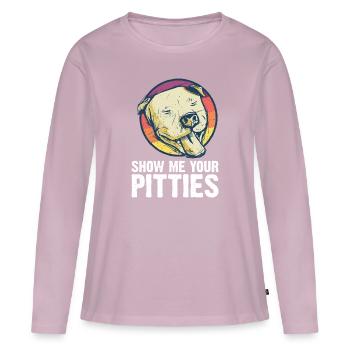 Pitbull Bulldog Terrier Chien Chien Chien Amoureux - T-shirt manches longues Premium bio Femme - rose poudré - Devant - Julia (174cm)