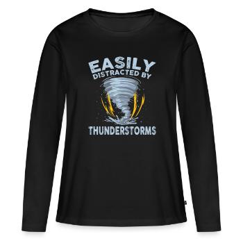 Facilement distrait par les orages - T-shirt manches longues Premium bio Femme - noir - Devant - Julia (174cm)