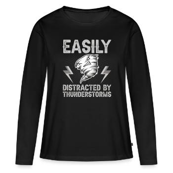 Facilement distrait par les orages - T-shirt manches longues Premium bio Femme - noir - Devant - Julia (174cm)