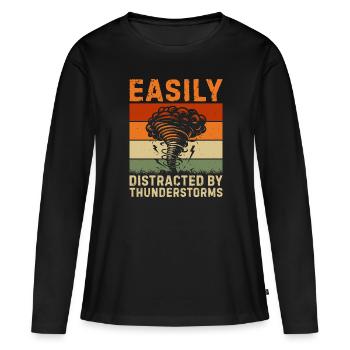 Facilement distrait par les orages - T-shirt manches longues Premium bio Femme - noir - Devant - Julia (174cm)