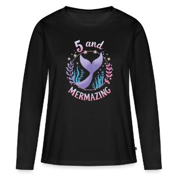 Fille Sirène 5 ans pour l’anniversaire - T-shirt manches longues Premium bio Femme - noir - Devant - Julia (174cm)