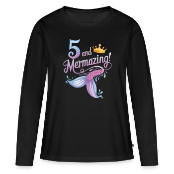 Fille Sirène 5 ans pour l’anniversaire - T-shirt manches longues Premium bio Femme - noir - Devant - Julia (174cm)