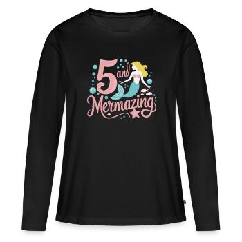 Fille Sirène 5 ans pour l’anniversaire - T-shirt manches longues Premium bio Femme - noir - Devant - Julia (174cm)