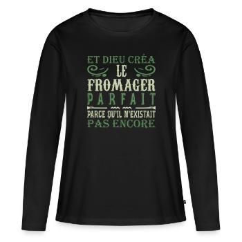 Fromager Cadeau Drôle Fromage Fromagerie - T-shirt manches longues Premium bio Femme - noir - Devant - Julia (174cm)