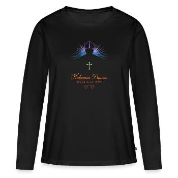 Pape Léon XIV – Barbe Papam Spectre Bénédiction - T-shirt manches longues Premium bio Femme - noir - Devant - Julia (174cm)