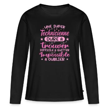 Une Super Technicienne - Cadeau technicienne - T-shirt manches longues Premium bio Femme - noir - Devant - Julia (174cm)