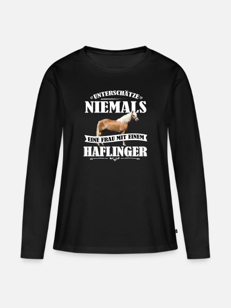 Haflinger Unterschätze nie Pferd Frauen Geschenk - Frauen Premium Bio Langarmshirt - Schwarz