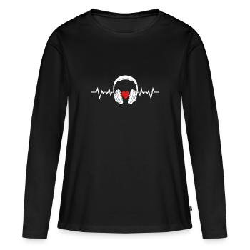 Kopfhoerer Sound Heartbeat Klang Herz Musik - Frauen Premium Bio Langarmshirt - Schwarz - Vorne - Julia (174cm)