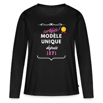 certifiée unique 1971 femme - T-shirt manches longues Premium bio Femme - noir - Devant - Julia (174cm)