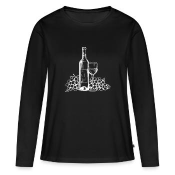 Verre à vin Raisins Vin - T-shirt manches longues Premium bio Femme - noir - Devant - Julia (174cm)