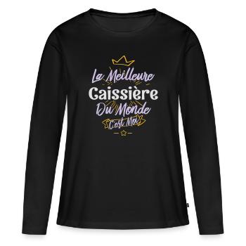 La meilleure caissière du monde - T-shirt manches longues Premium bio Femme - noir - Devant - Julia (174cm)