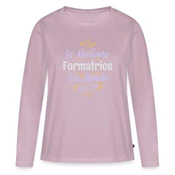 La meilleure formatrice du monde - T-shirt manches longues Premium bio Femme - rose poudré - Devant - Julia (174cm)