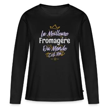 La meilleure fromagère du monde - T-shirt manches longues Premium bio Femme - noir - Devant - Julia (174cm)