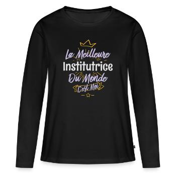 La meilleure institutrice du monde - T-shirt manches longues Premium bio Femme - noir - Devant - Julia (174cm)