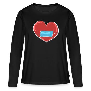 masque cardiaque rouge protection corona - T-shirt manches longues Premium bio Femme - noir - Devant - Julia (174cm)