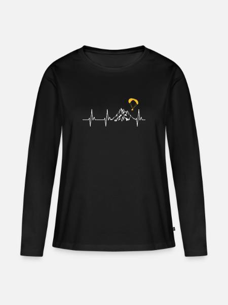 Herzschlag Paragliding Berg - Frauen Premium Bio Langarmshirt - Schwarz