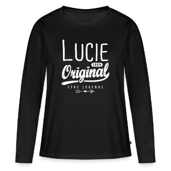 Lucie ORIGINAL shirt personnalisé prénom Lucie - T-shirt manches longues Premium bio Femme - noir - Devant - Julia (174cm)