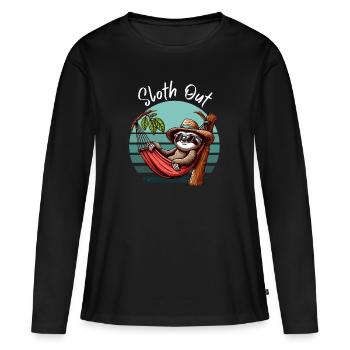 Sloth Hamac Time Out Vacances Plage Mer Fun - T-shirt manches longues Premium bio Femme - noir - Devant - Julia (174cm)