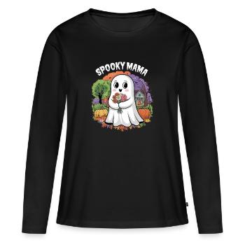 Halloween Spooky Mama Geist Trick or Treat Lustig - Frauen Premium Bio Langarmshirt - Schwarz - Vorne - Julia (174cm)