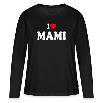 I love mami - T-shirt manches longues Premium bio Femme - noir - Devant - Julia (174cm)