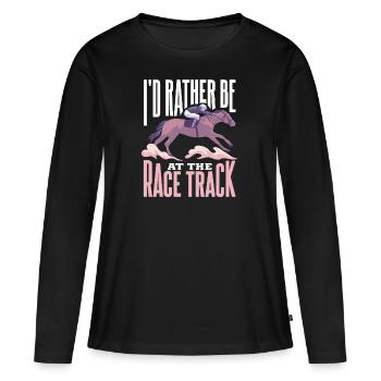 Course de chevaux cheval cheval Jockey Hippodrome - T-shirt manches longues Premium bio Femme - noir - Devant - Julia (174cm)