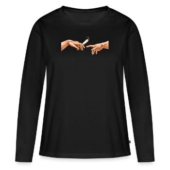 Erschaffung Adams mit Joint Weed Canabis - Frauen Premium Bio Langarmshirt - Schwarz - Vorne - Julia (174cm)