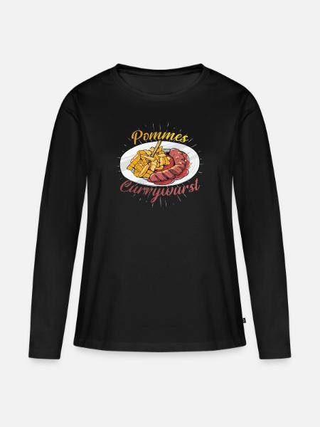 Pommes Currywurst - Frauen Premium Bio Langarmshirt - Schwarz