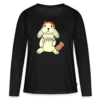 Lapin avec chapeau et panier - T-shirt manches longues Premium bio Femme - noir - Devant - Julia (174cm)
