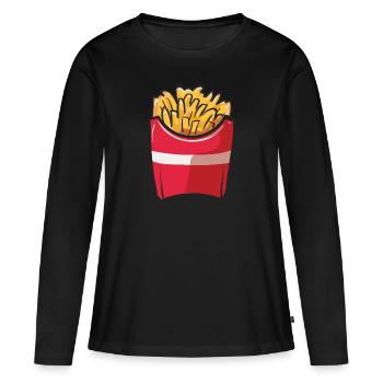 Frites - T-shirt manches longues Premium bio Femme - noir - Devant - Julia (174cm)