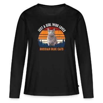 CHAT - RUSSE BLEU CHAT RUSSIAN BLUE CATS - T-shirt manches longues Premium bio Femme - noir - Devant - Julia (174cm)
