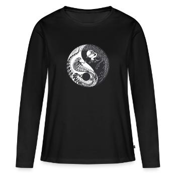 Ying Yang Crane Snake Symbole chinois - T-shirt manches longues Premium bio Femme - noir - Devant - Julia (174cm)