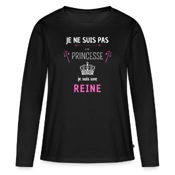 Princesse reine humour - T-shirt manches longues Premium bio Femme - noir - Devant - Julia (174cm)