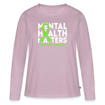 Santé mentale - T-shirt manches longues Premium bio Femme - rose poudré - Devant - Julia (174cm)