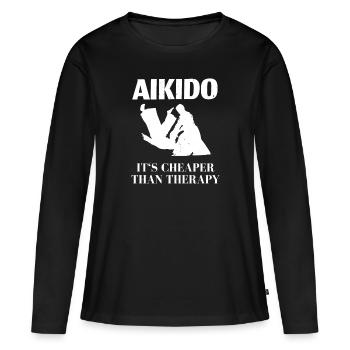 Combattant d’Aïkido - T-shirt manches longues Premium bio Femme - noir - Devant - Julia (174cm)