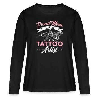 Fière maman d’un tatoueur Meilleure maman de tous les temps - T-shirt manches longues Premium bio Femme - noir - Devant - Julia (174cm)
