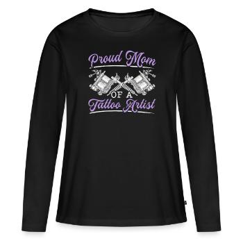 Fière maman d’un tatoueur Meilleure maman de tous les temps - T-shirt manches longues Premium bio Femme - noir - Devant - Julia (174cm)