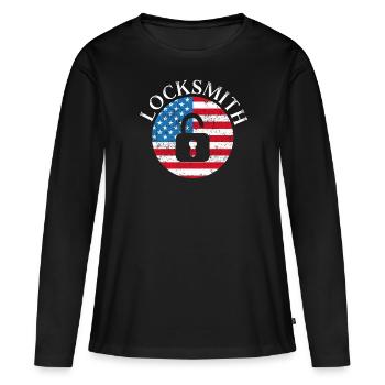 USA Flag Serrurier Serrure Picking Serrurerie - T-shirt manches longues Premium bio Femme - noir - Devant - Julia (174cm)