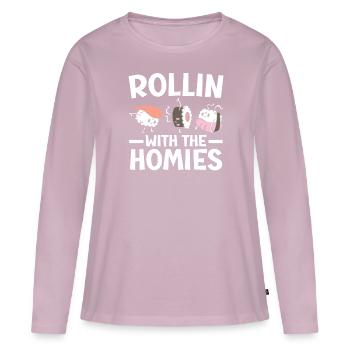 Rollin' With The Homies Food Lover Japanisches Sushi - Frauen Premium Bio Langarmshirt - Altrosa - Vorne - Julia (174cm)